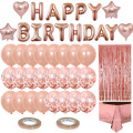 Rose Gold Birthday Party Supplies Feliz Aniversário Banner Estrela Coração Folha de Balões